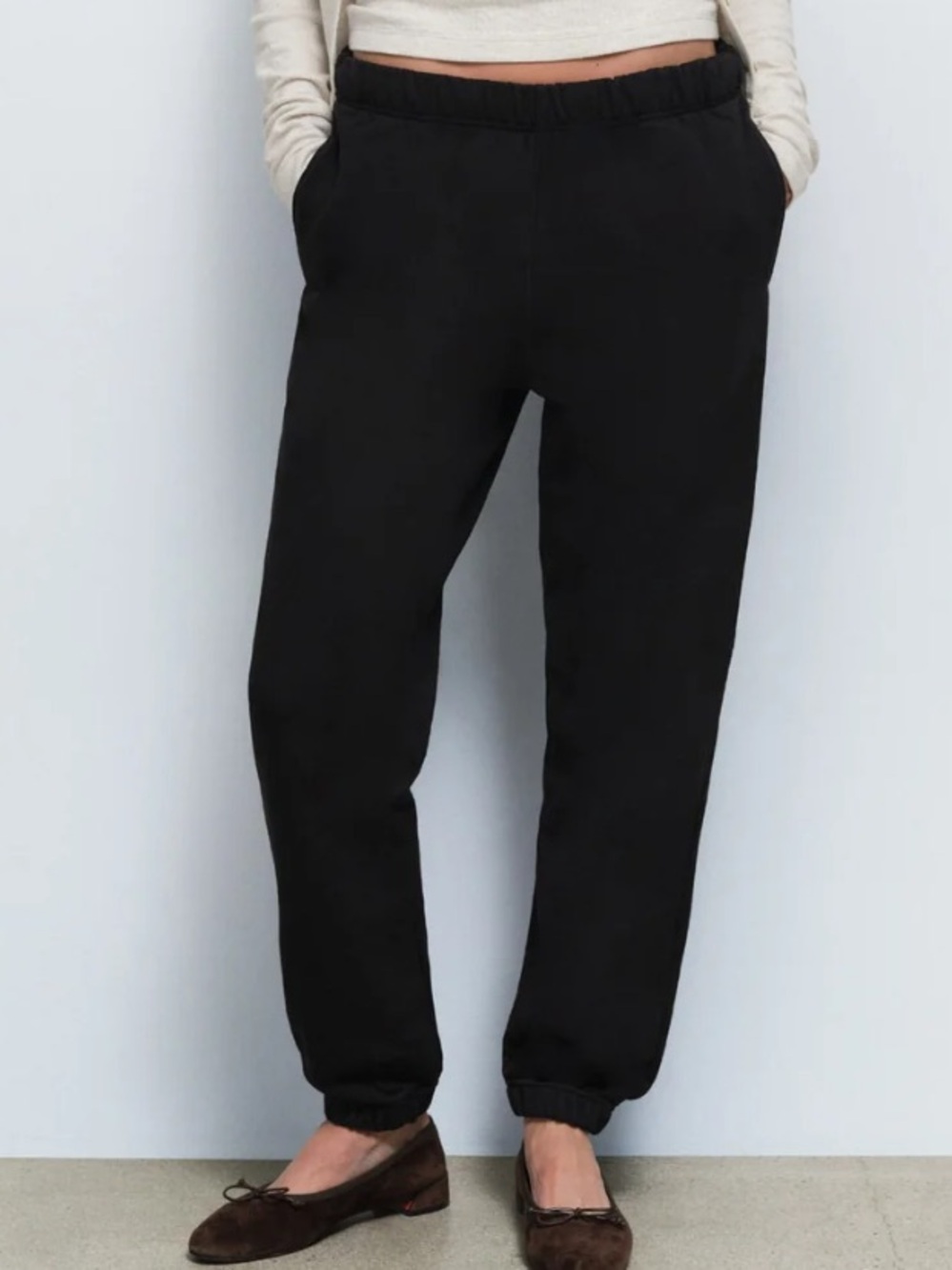 MATE Pants Women S Black Fleece Jogger Organic Cotton Elastic Waist Pockets